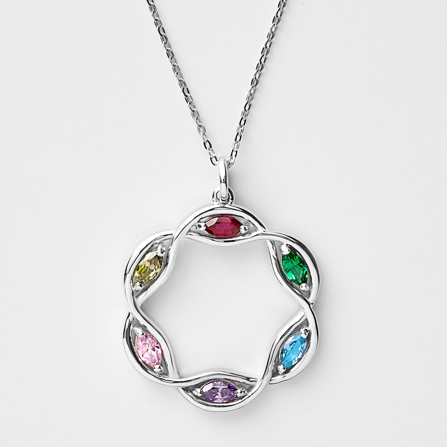 Family Love Wreath Personalized Birthstone Pendant - 6 Stones