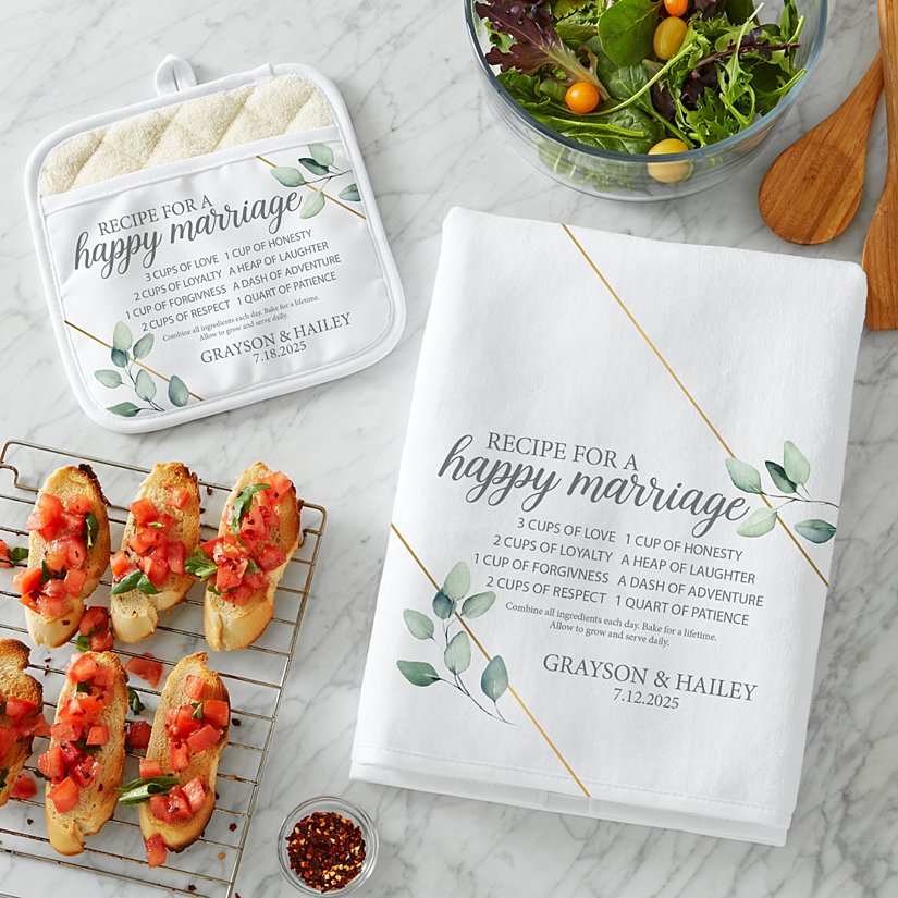 Recipe for a Happy Marriage Personalized Pot Holder & Towel Set