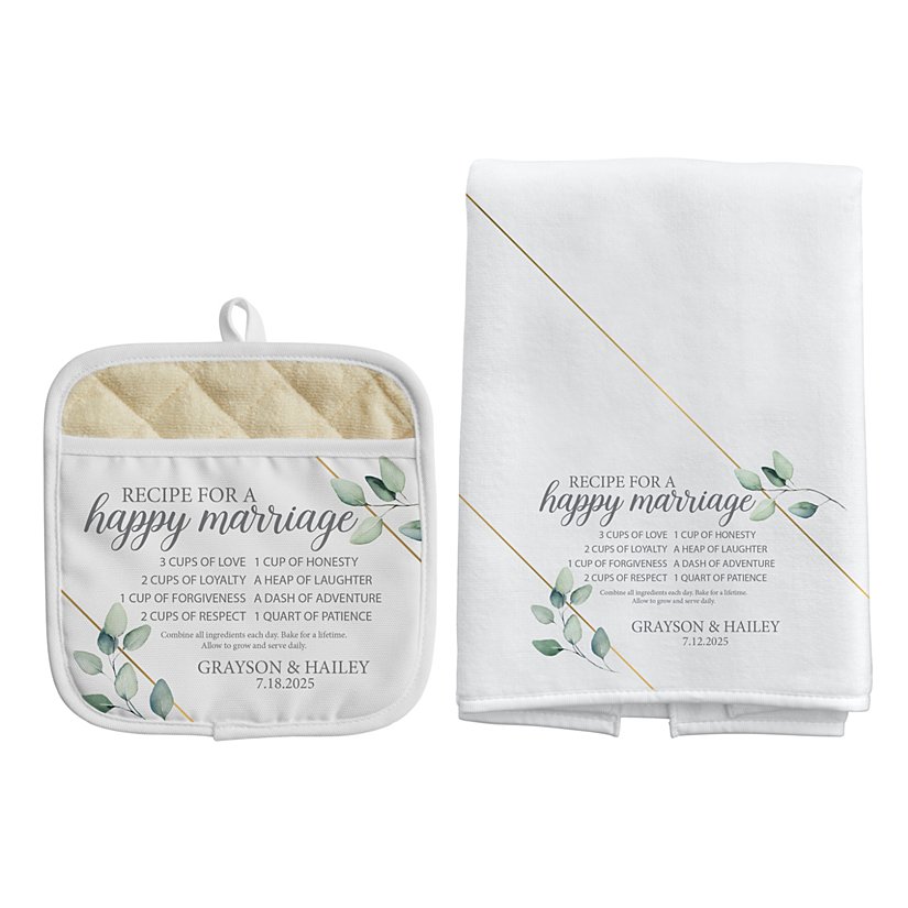 Recipe for a Happy Marriage Personalized Pot Holder & Towel Set