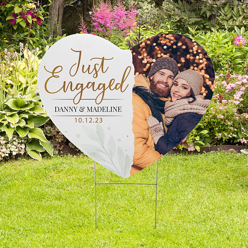 Newly Engaged Personalized Heart-Shaped Yard Sign