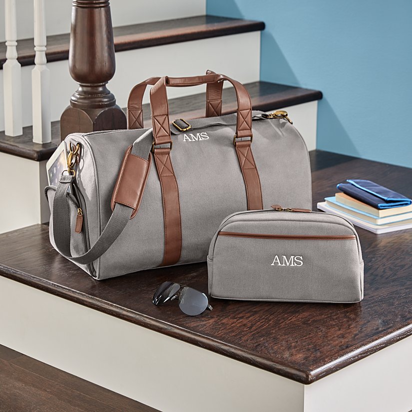 Canvas & Faux Leather Personalized Travel Set 7 Canvas & Faux Leather Personalized Travel Set