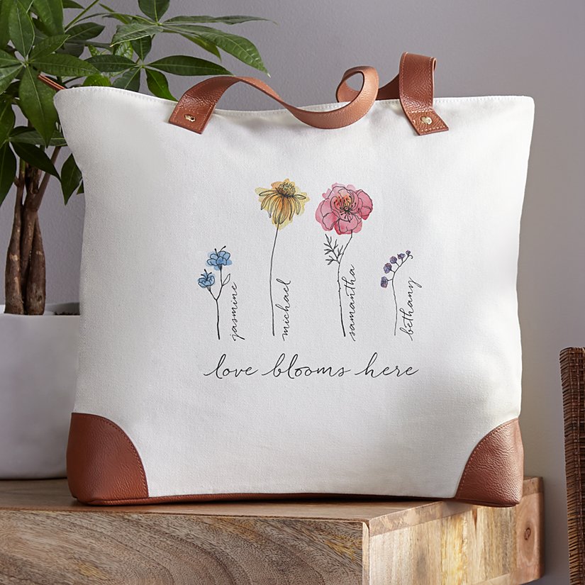 Blossoming Family Personalized Canvas Tote Bag