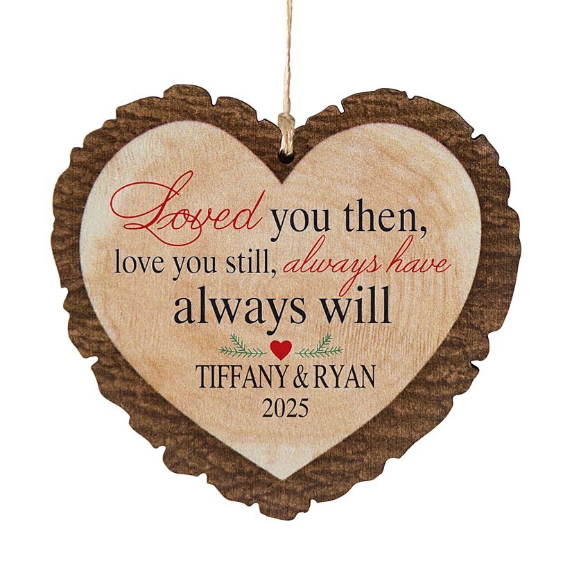Forever Love Rustic Personalized Wood Heart Ornament