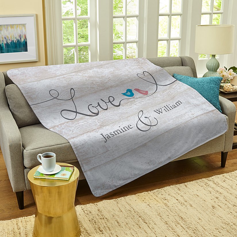 Lovebirds on a Branch Personalized Plush Blanket