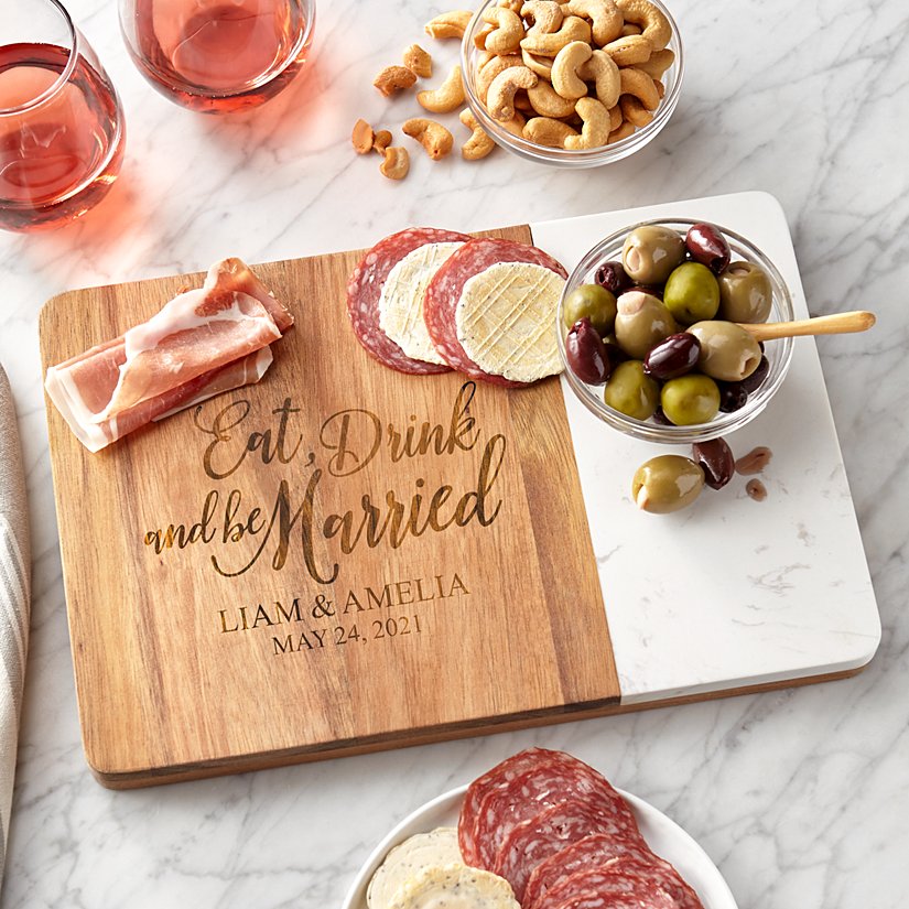 Celebrate Love Personalized Marble Wood Server