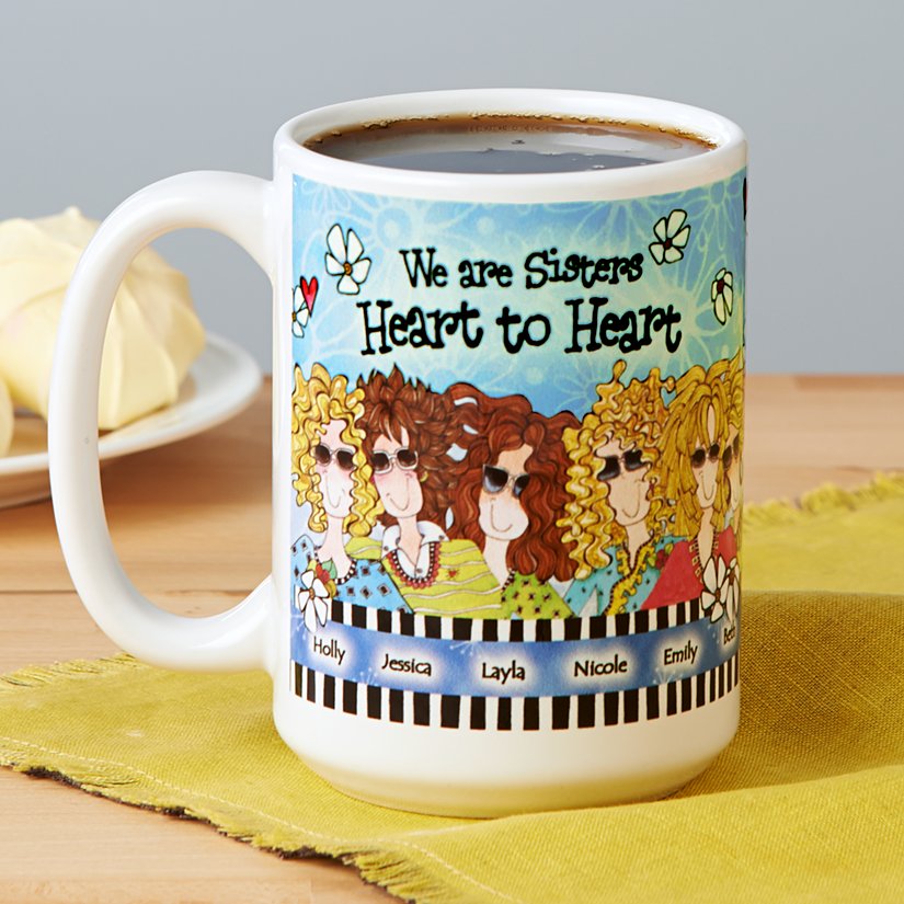 Sisters Heart-to-Heart Personalized Mug by Suzy Toronto