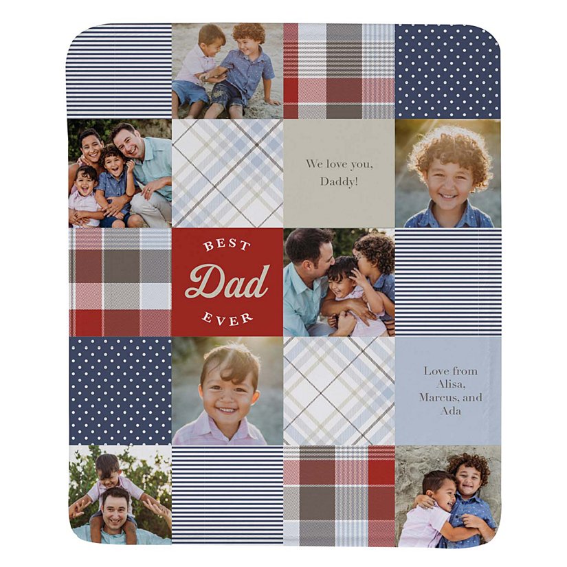 Patchwork Best Dad Personalized Memories Photo Plush Throw Blanket