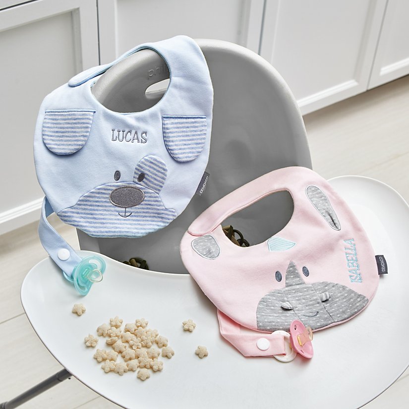 Adorable Character Personalized Bibs with Pacifier Clip