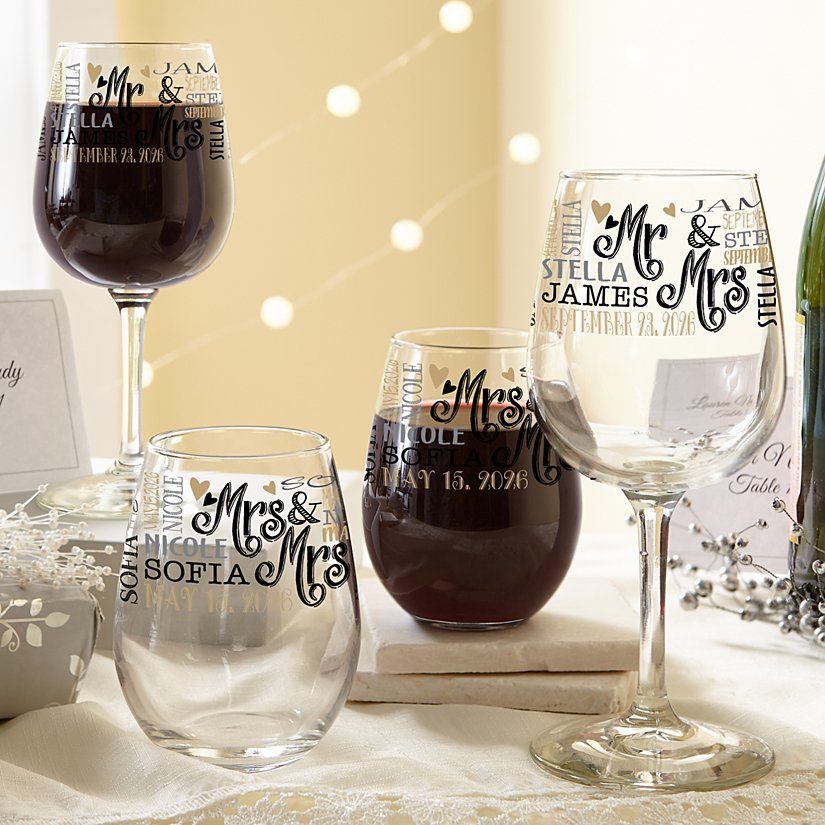 Custom Name Personalized Wedding Couple Wine Glasses