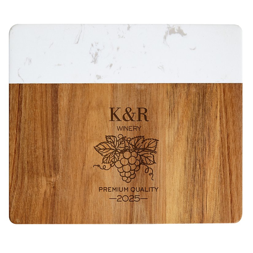 Winery Monogram Personalized Marble and Wood Cheese Board