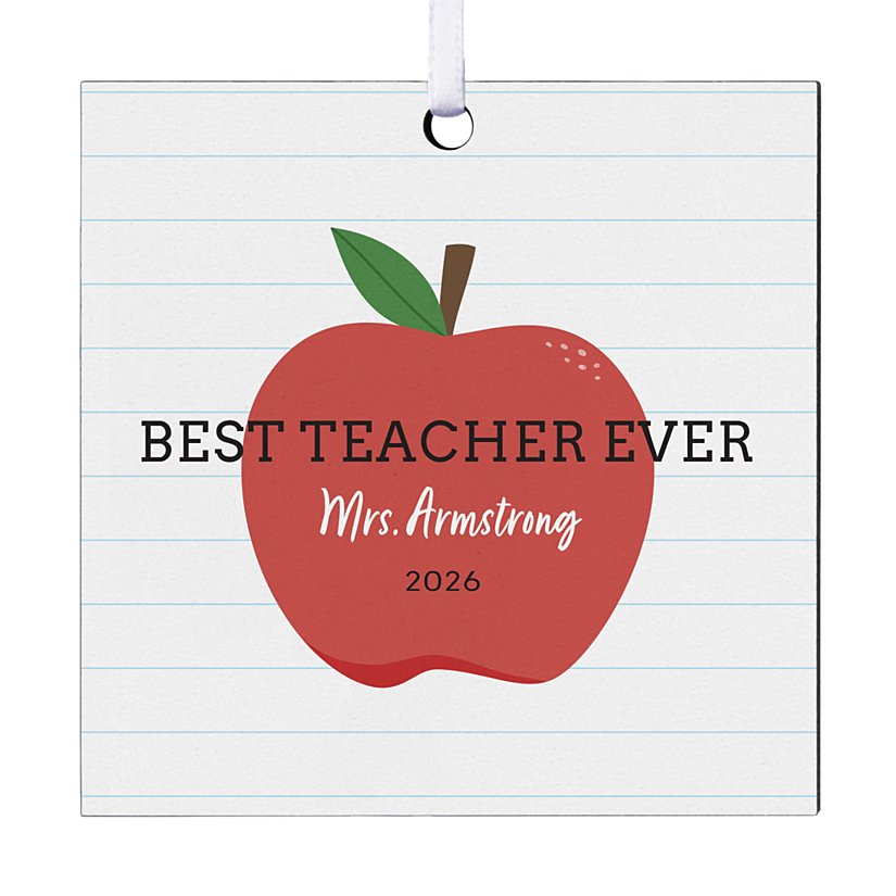 Top Teacher Square Personalized Wooden Ornament