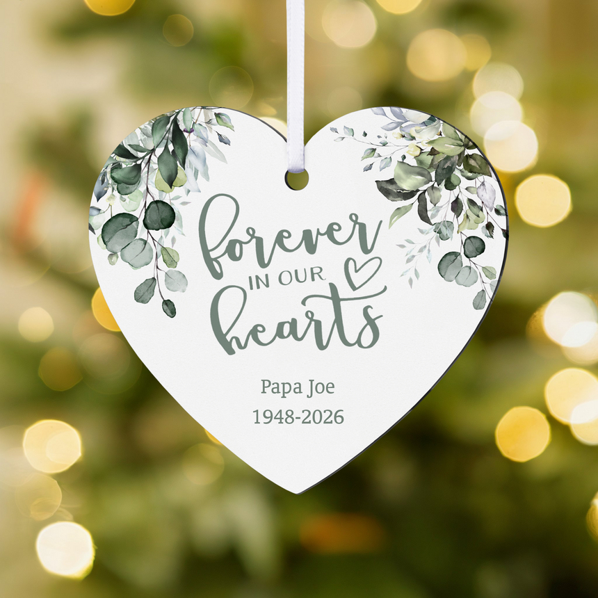 Always In Our Hearts Memorial Wooden Heart Personalized Ornament