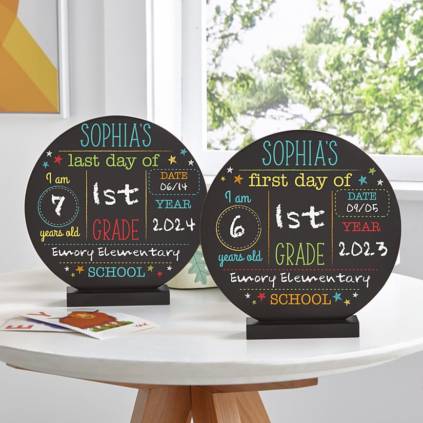 First & Last Day Of School Personalized Wooden Circle with Stand Set