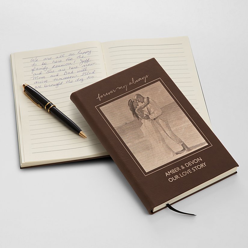 Cherished Memories Photo Engraved Personalized Faux Leather Journal