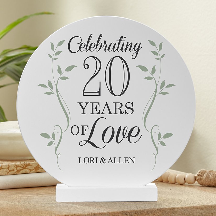 Commemoration of Love Personalized Anniversary Wooden Circle with Stand