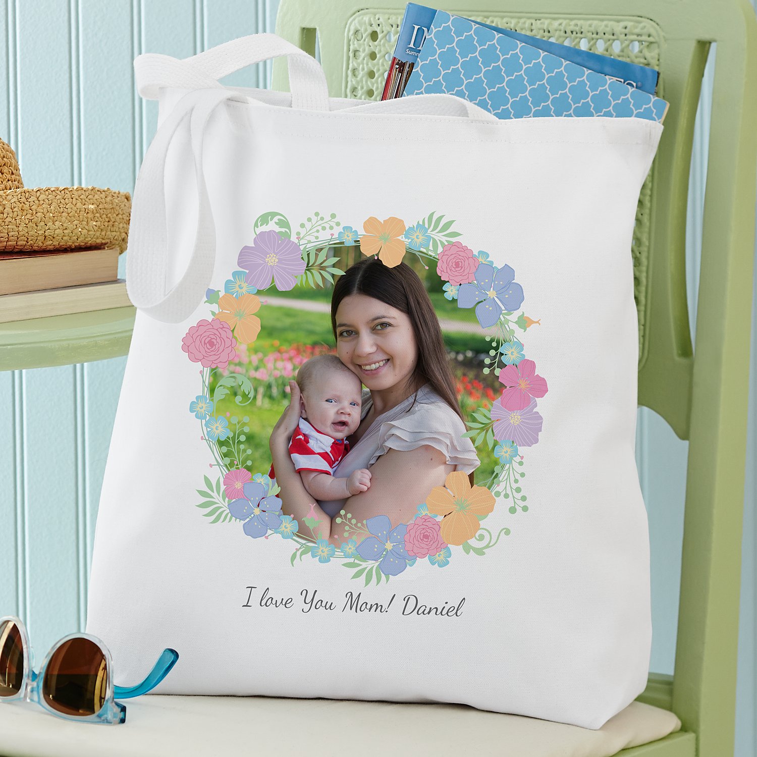 Blossoming Personalized Photo Tote Bag