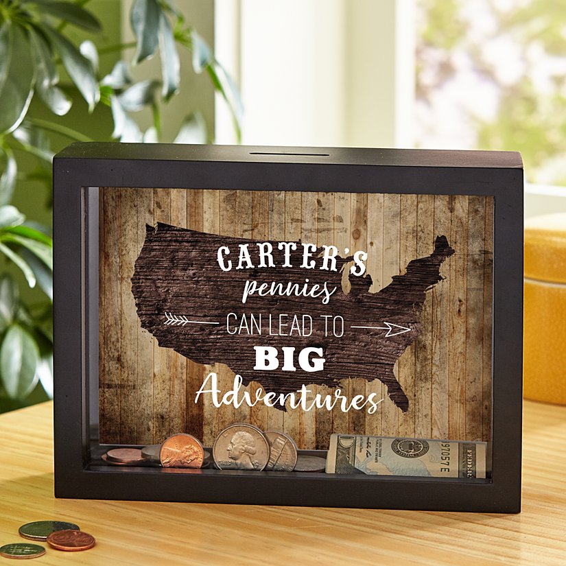 Adventure Savings Personalized Wooden Bank