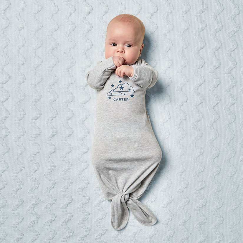 Clouds and Stars Baby Knotted Gown