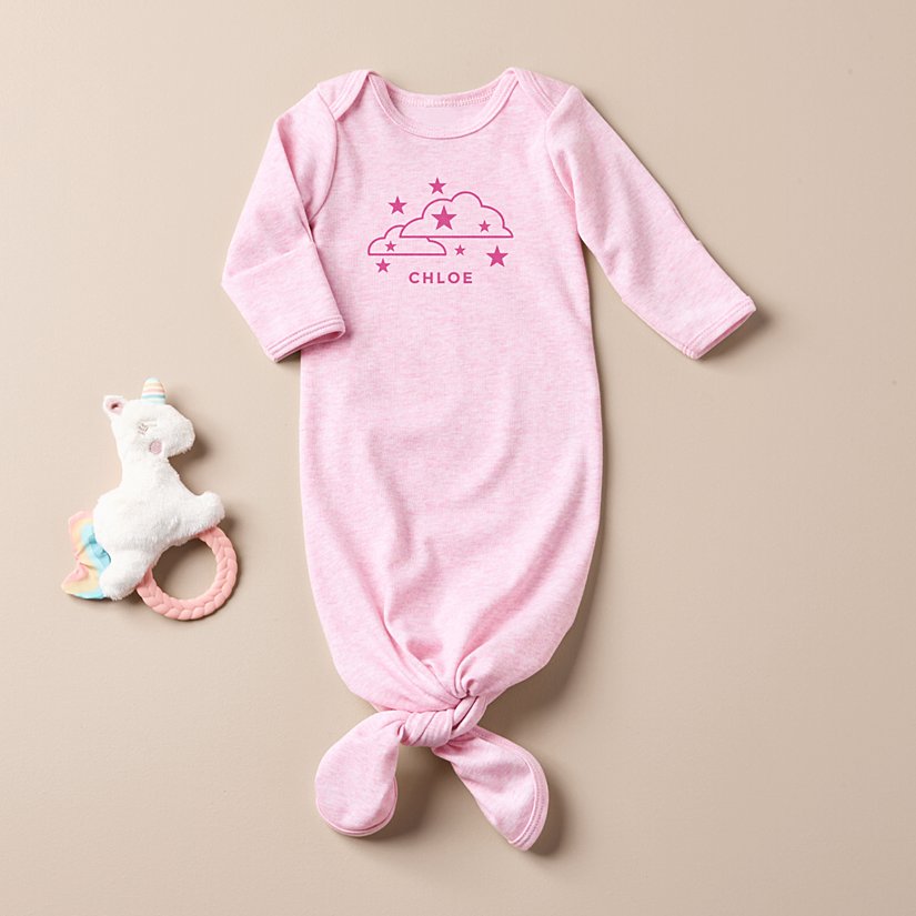 Clouds and Stars Baby Knotted Gown