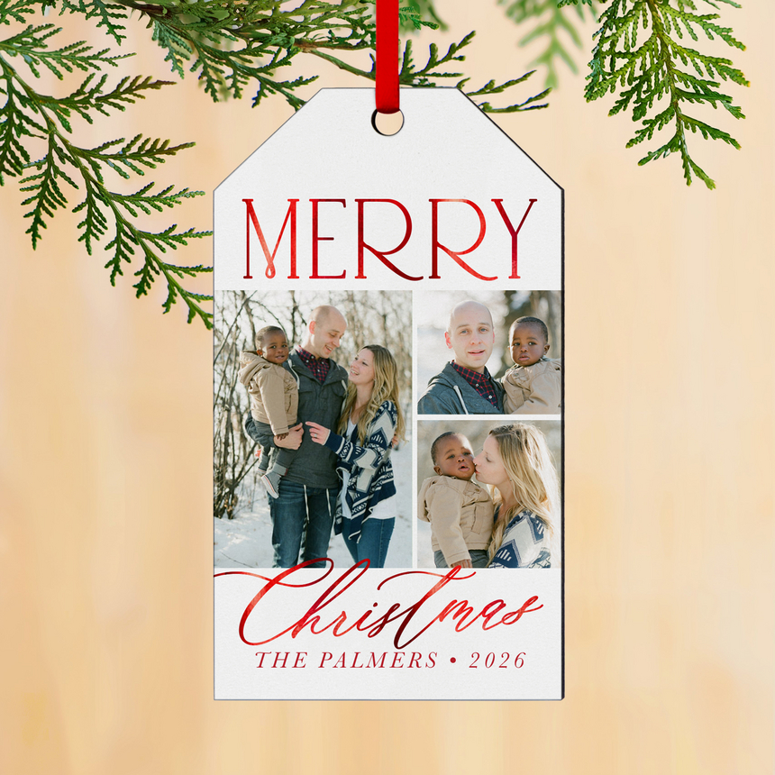 Merry Christmas Photo Gift Tag Ornament