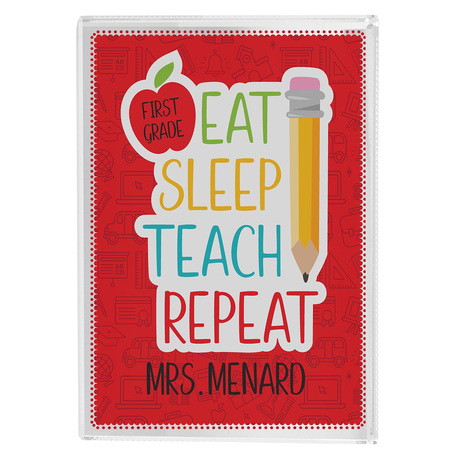 Eat, Sleep, Teach Glass Block - Small-Red