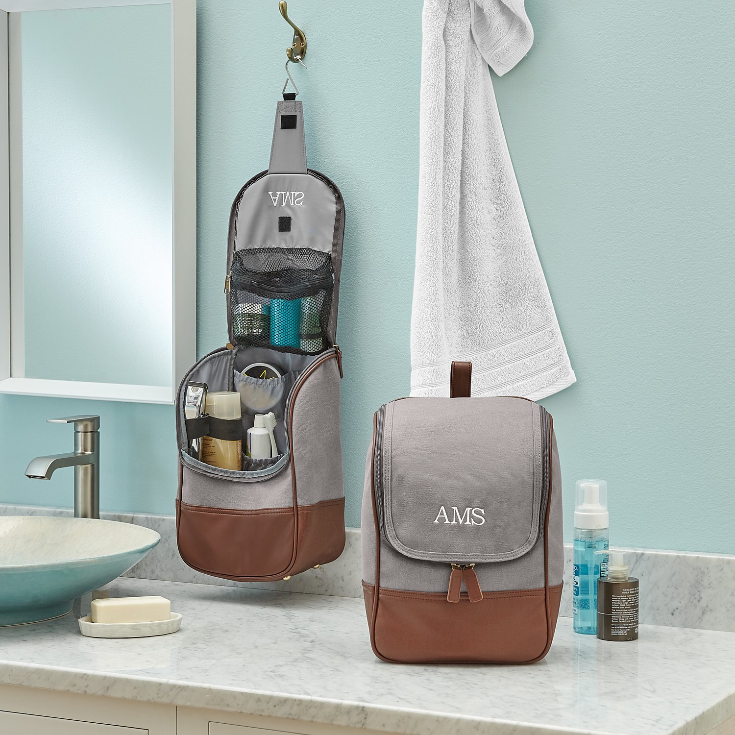Canvas & Leather Hanging Toiletry Valet