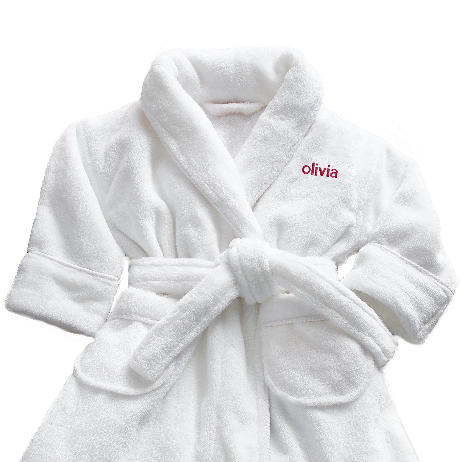 Cozy Plush Baby Robe - White - 6-12 Mths - Dark Pink Thread