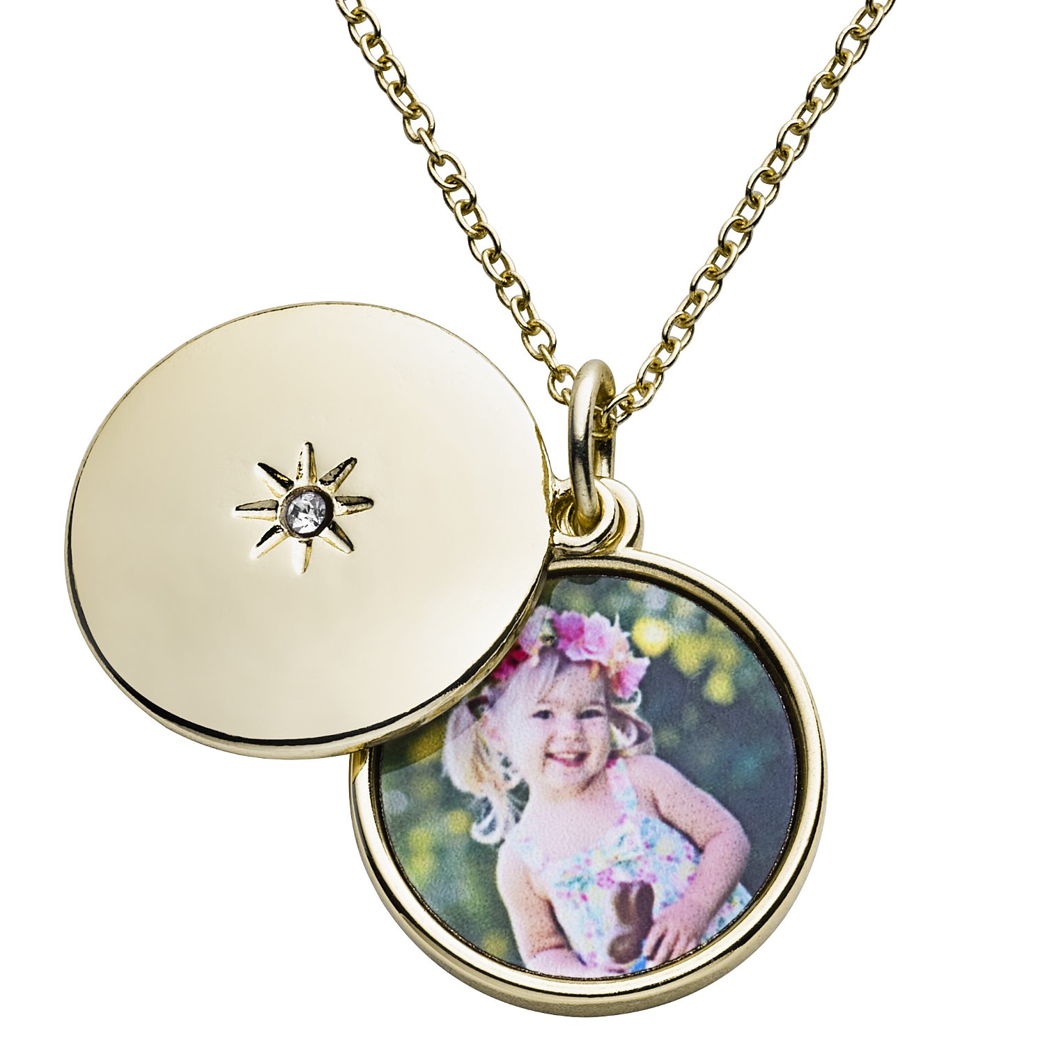 Always Remembered Birthstone Sliding Photo Personalized Locket - Gold - April