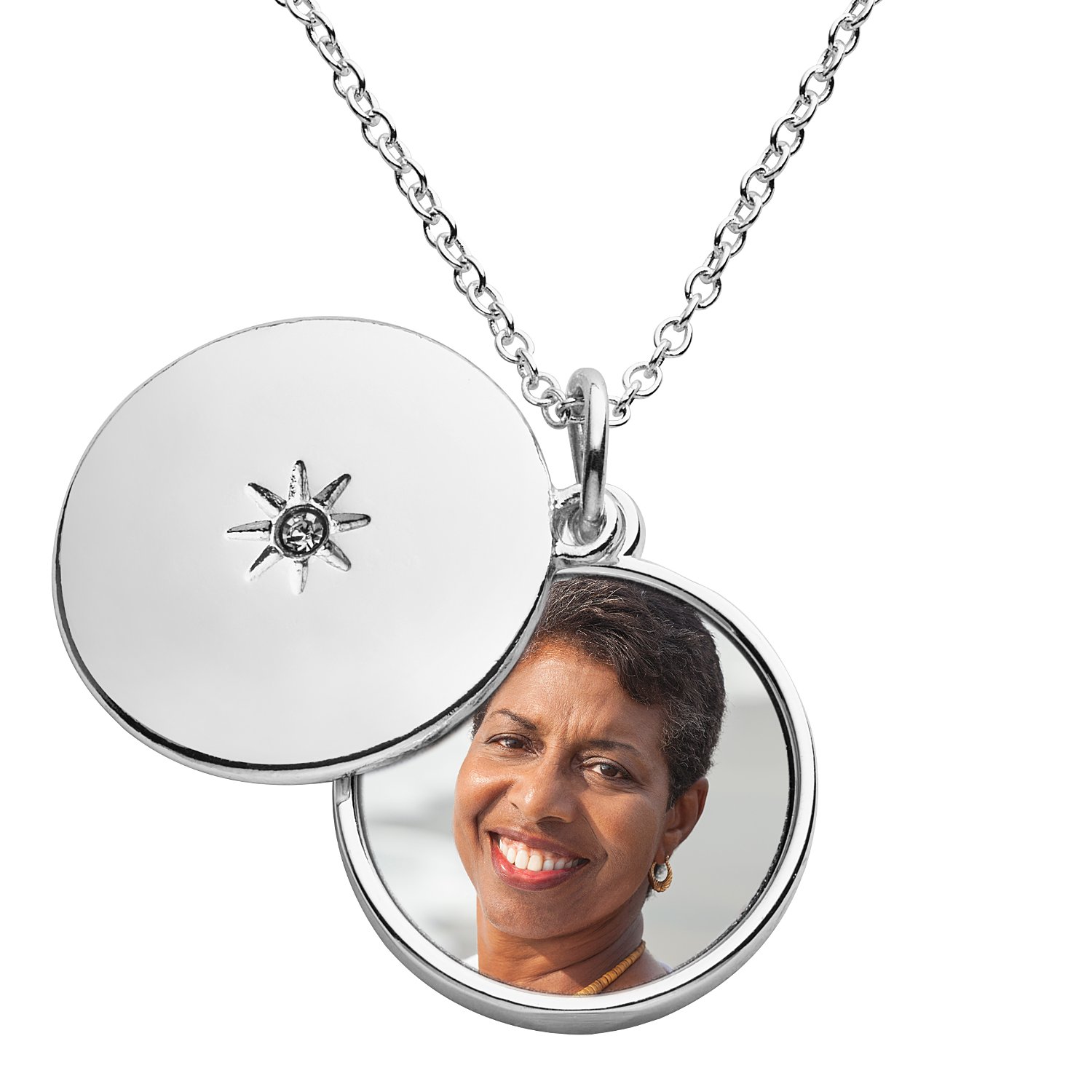 Always Remembered Birthstone Sliding Photo Personalized Locket - Silver - April