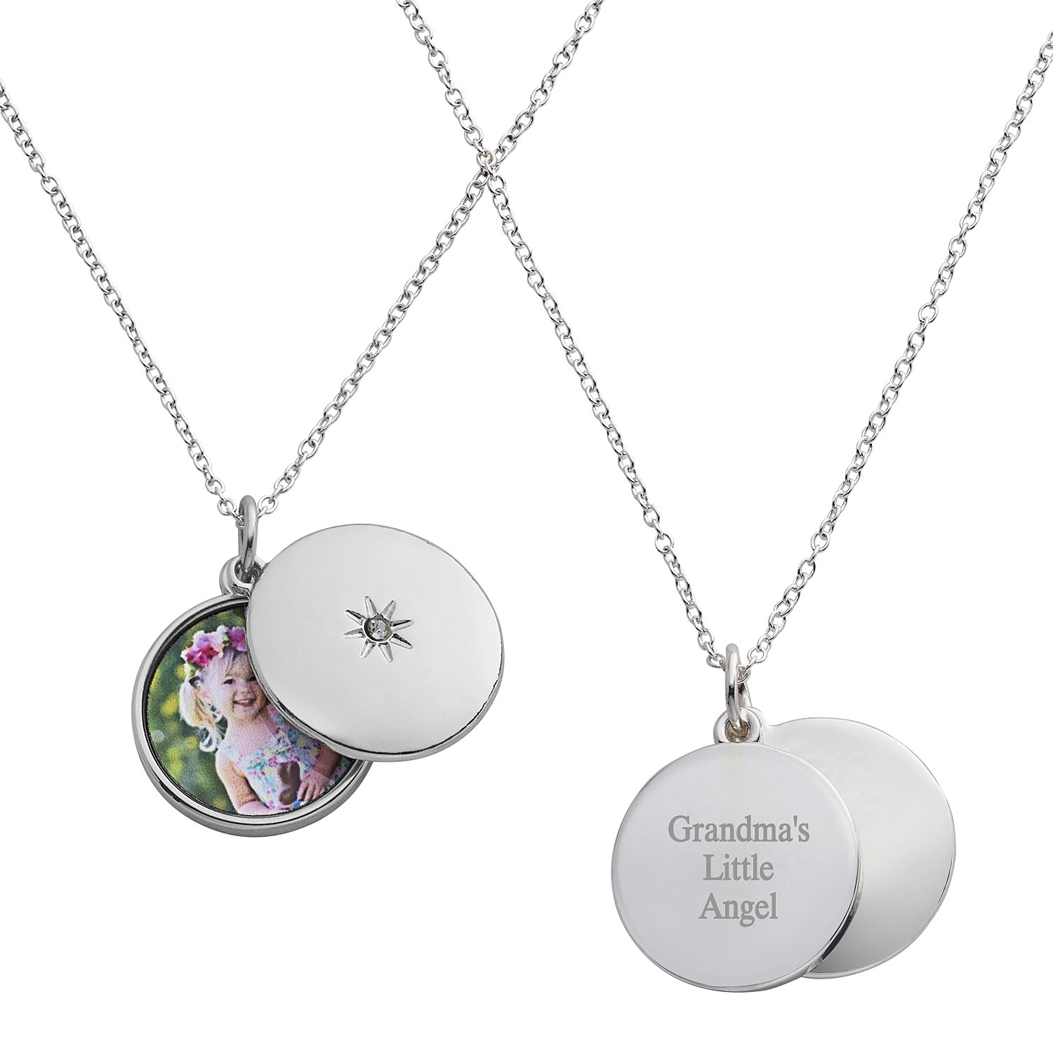 Always Remembered Birthstone Sliding Photo Personalized Locket w/Engraving - Silver - August