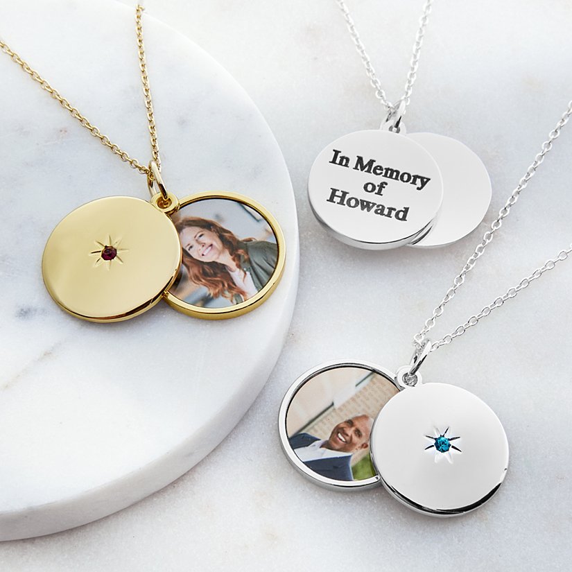 Sliding Locket Personalized Birthstone Photo Pendant
