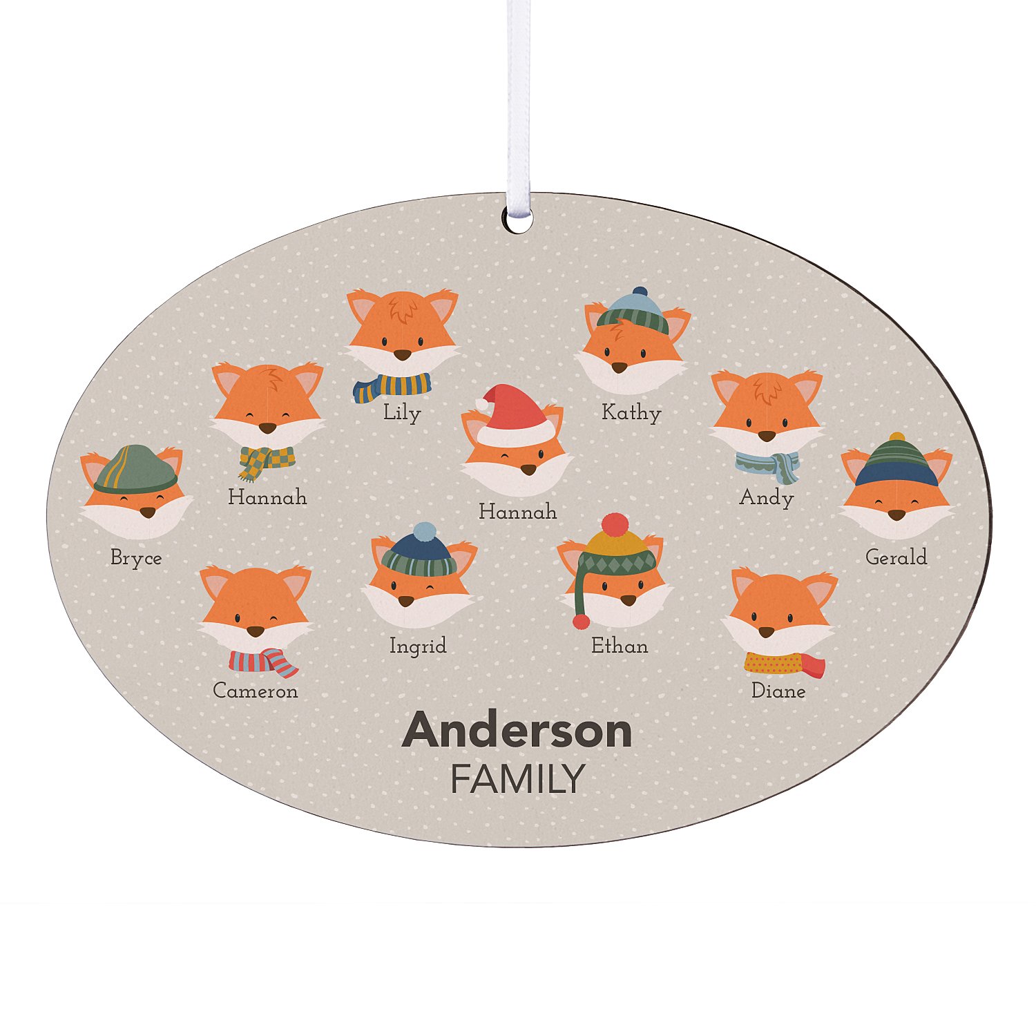 Fun Fox Family Oval Ornament-Large - Tan