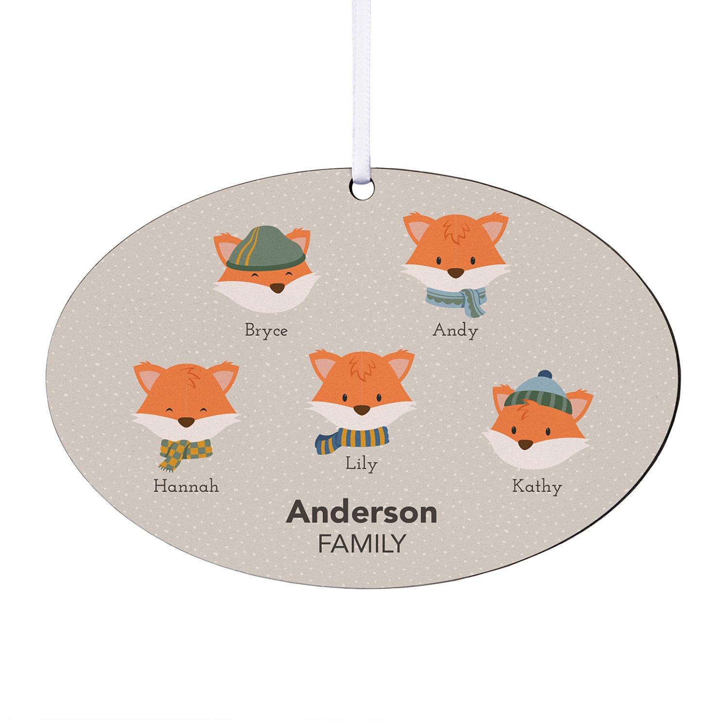 Fun Fox Family Oval Ornament-Small - Tan