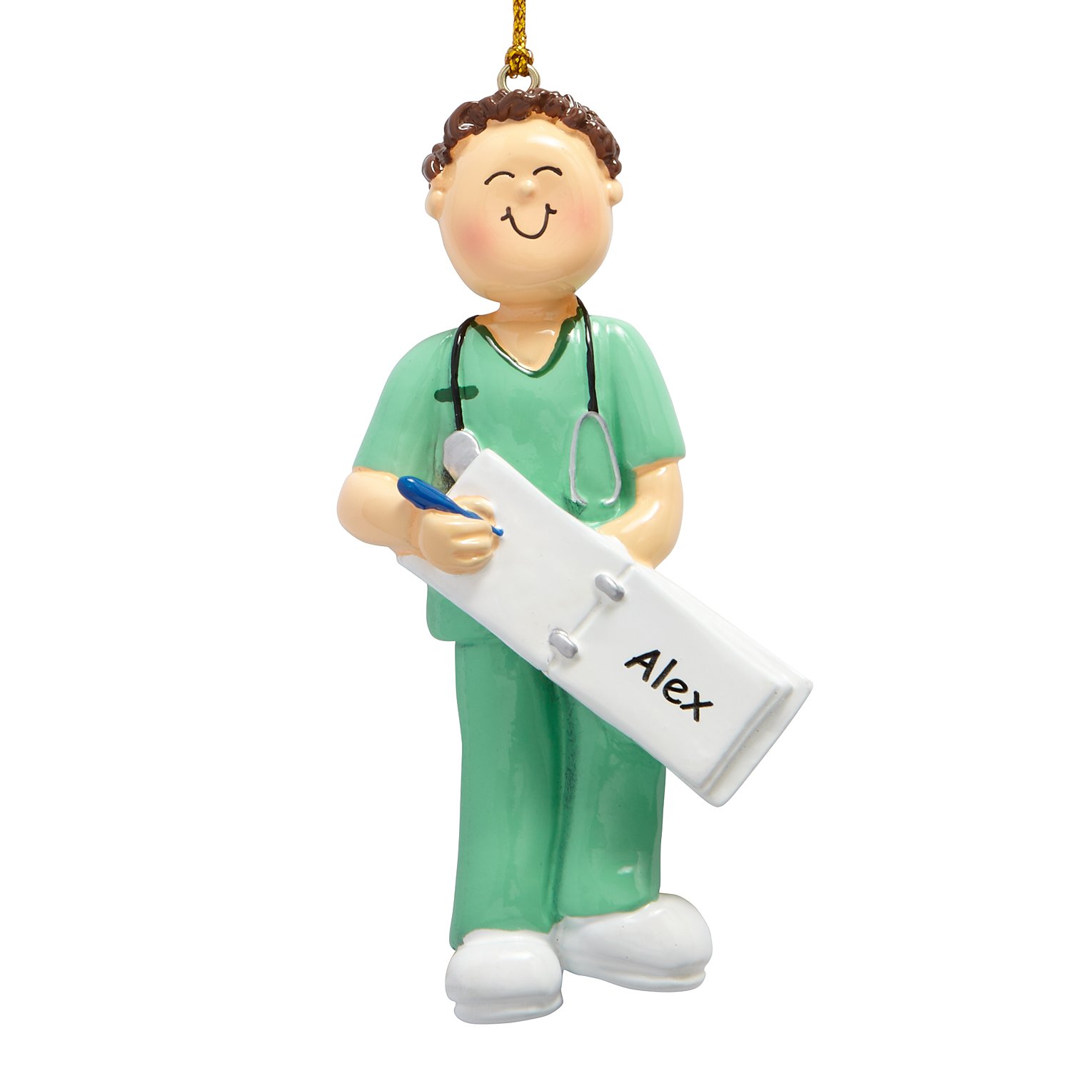 Scrub Nurse Ornament - Male-Light Skin, Brown Hair
