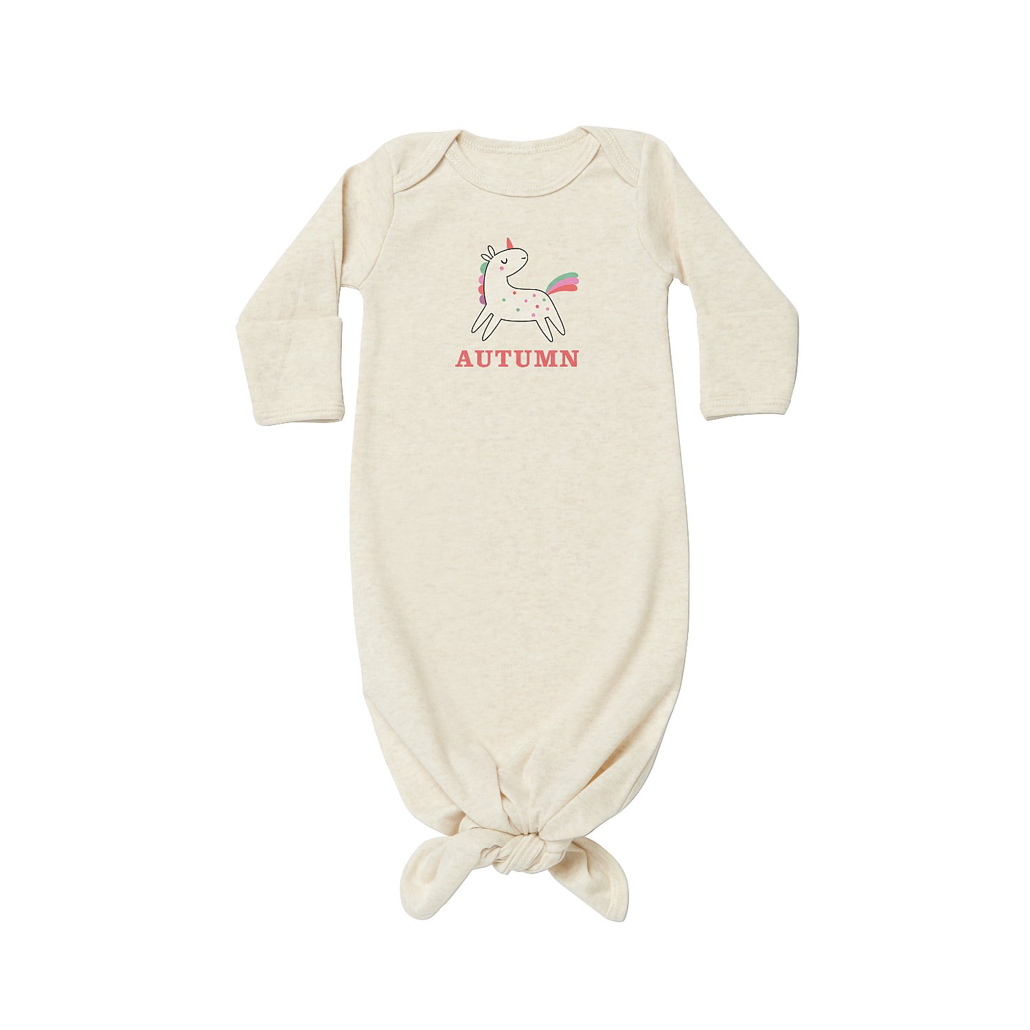 Animal Pals Baby Knotted Gown - Oatmeal - Unicorn