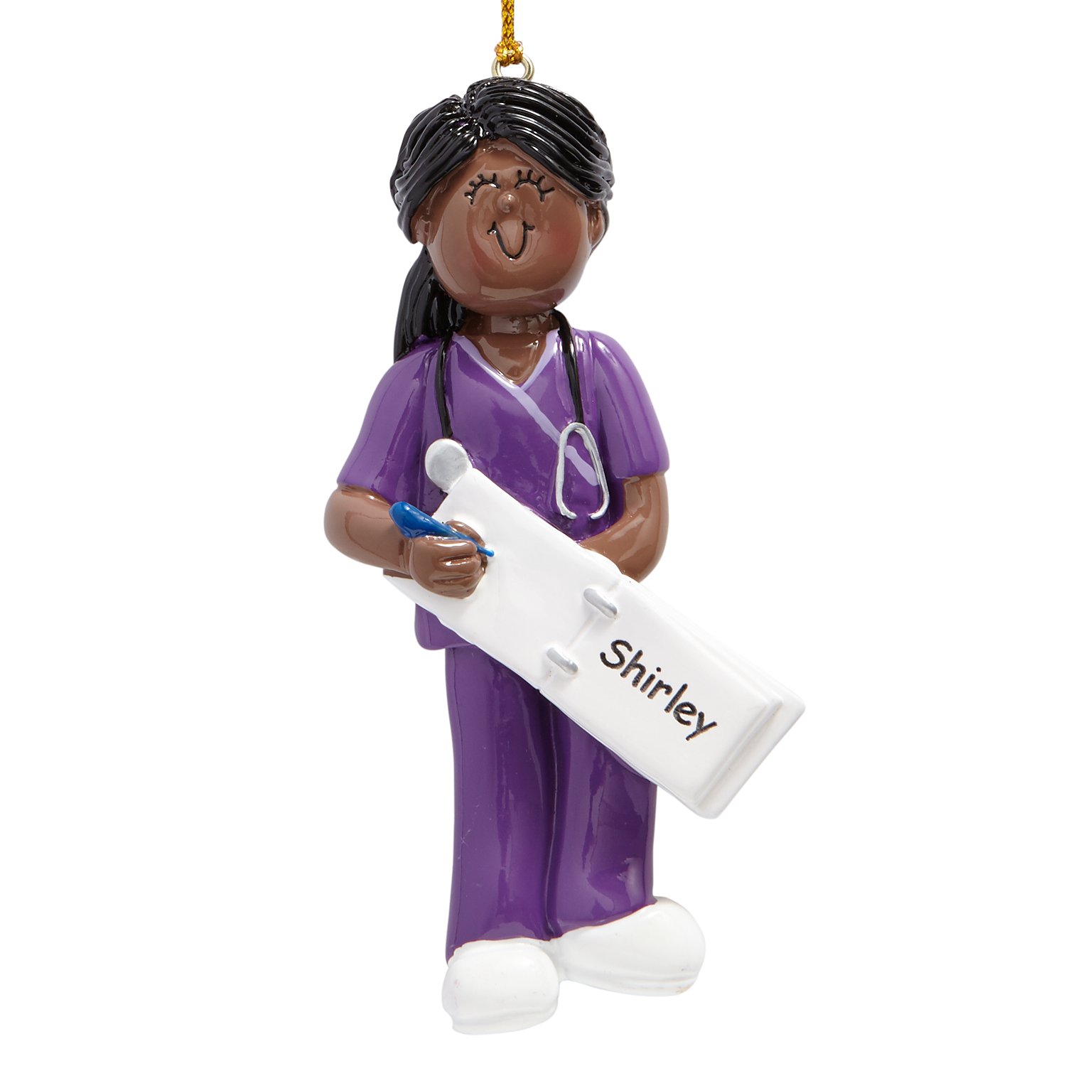 Scrub Nurse Ornament - Female-Dark Skin, Black Hair