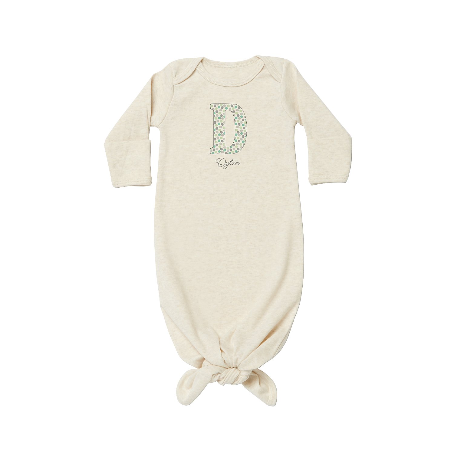 Big Initial Baby Knotted Gown - Oatmeal