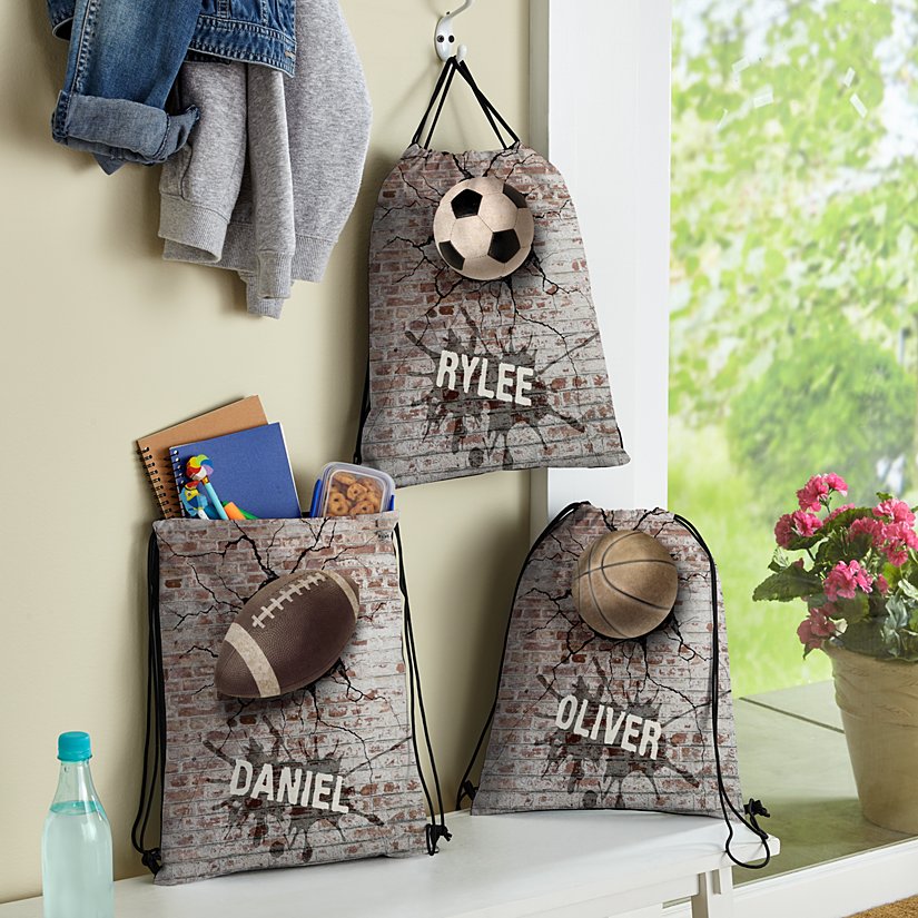 Multi-Sports Personalized Allover Print Drawstring Bags
