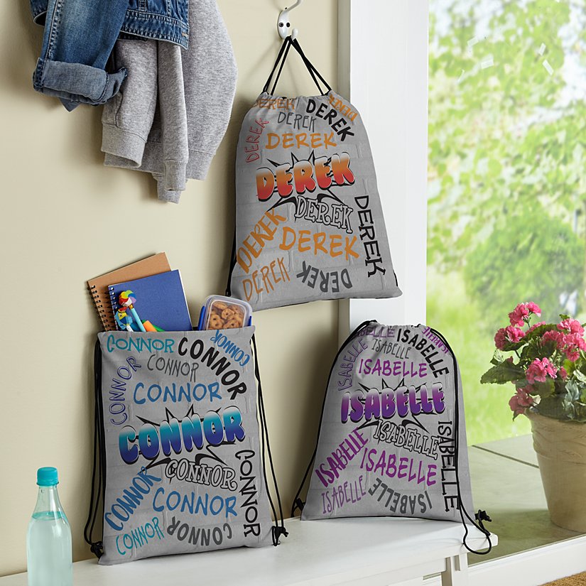 Graffiti Style Personalized Drawstring Bags