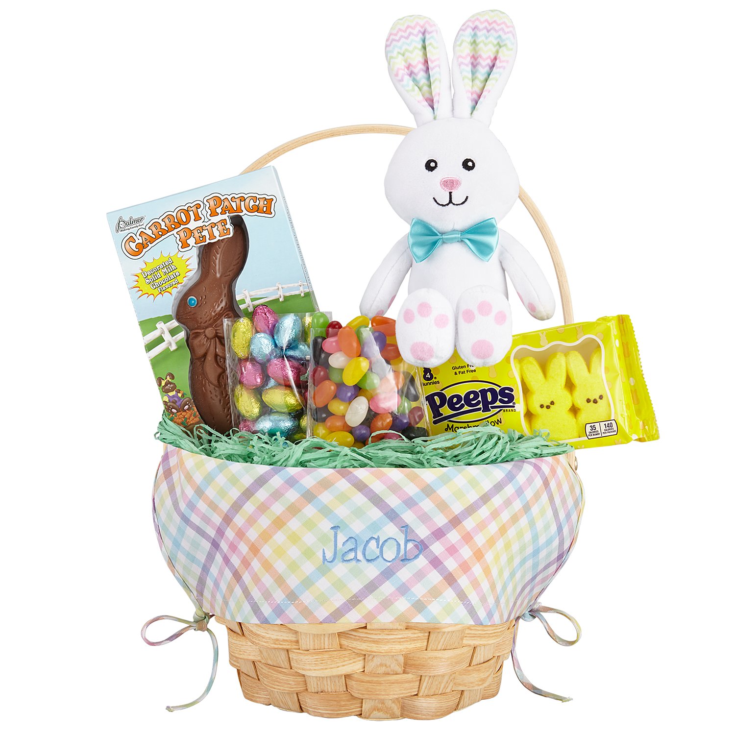 10" Create Your Own Easter Basket - Rainbow Gingham with Candy-Blue