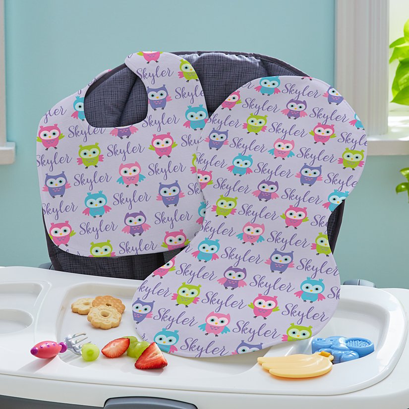 Name & Icon Personalized Baby Bib & Burp Cloth Set
