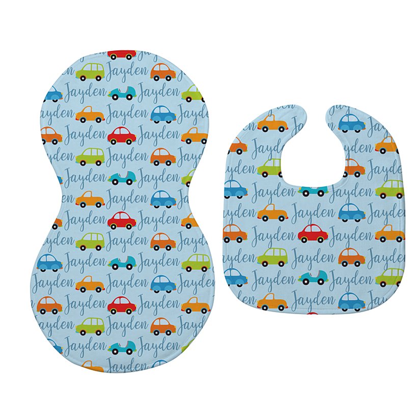 Name & Icon Personalized Baby Bib & Burp Cloth Set