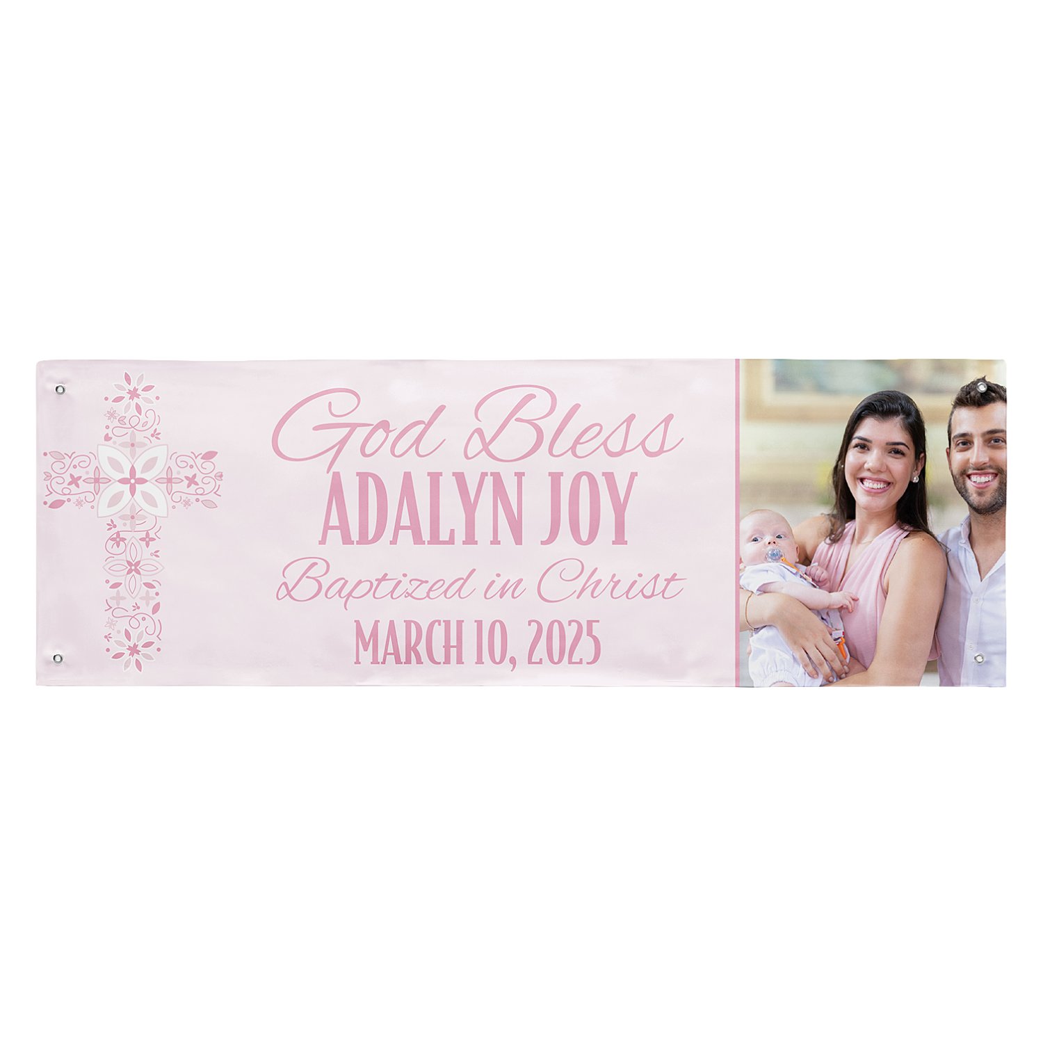 Baptism Celebration Photo Banner-Pink-6ft