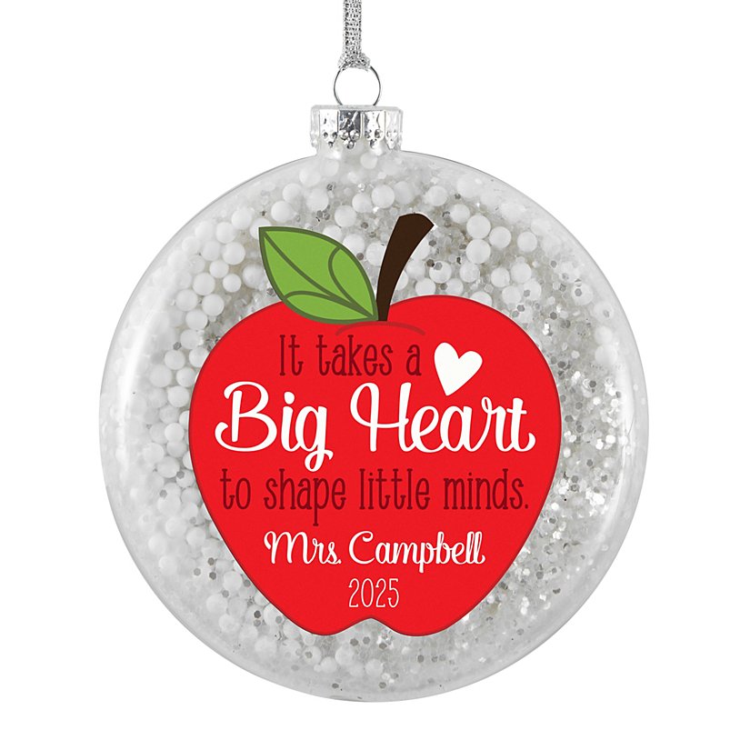 Big Heart Teacher Glitter Glass Ornament