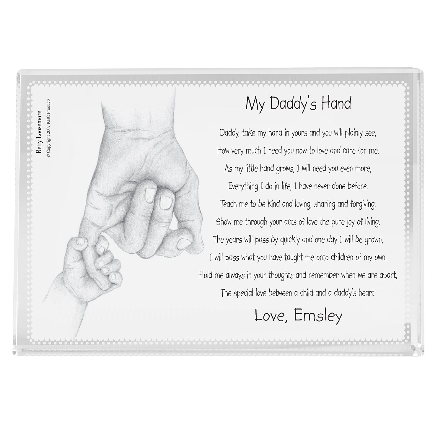 Daddy's Hand Keepsake Glass Block 7x5"