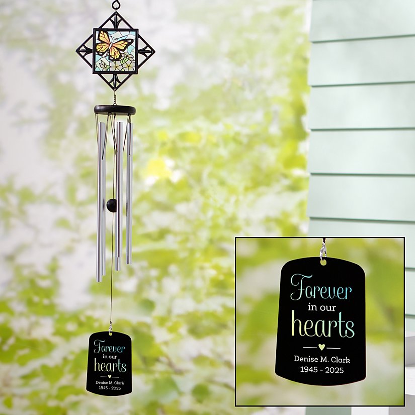 Flies With Butterflies Stained Glass Memorial Wind Chime