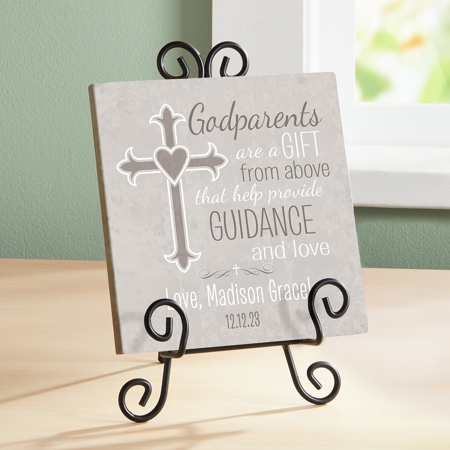 Godparents Marble Personalized Cross Keepsake