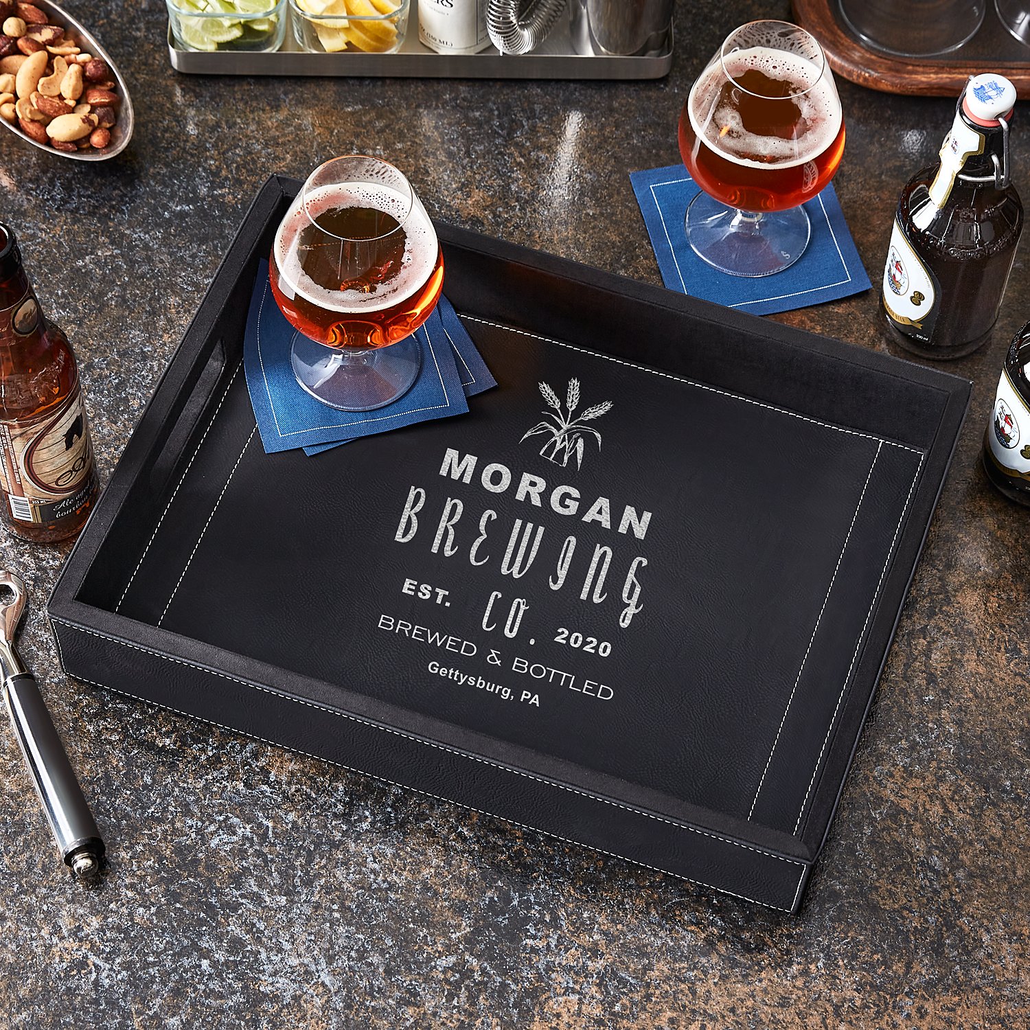 Art Deco Barley Hops Personalized Serving Tray