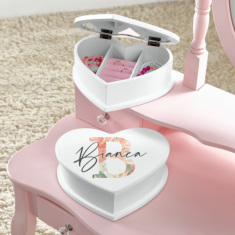 Elegant Initial Heart-Shaped Personalized Jewelry Box