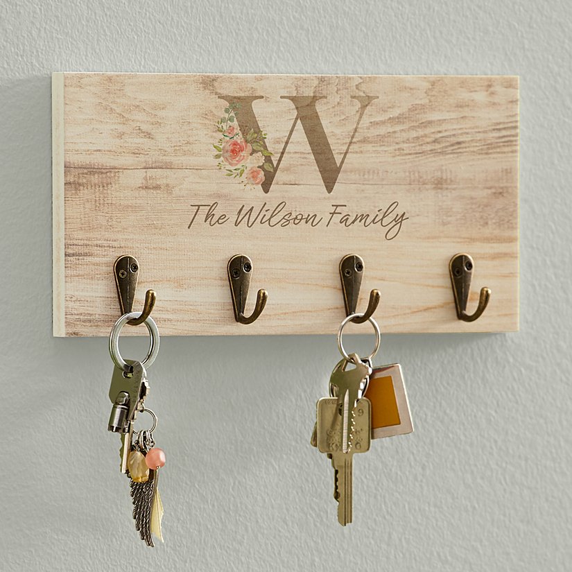 Elegant Floral Family Personalized Name Key Holder